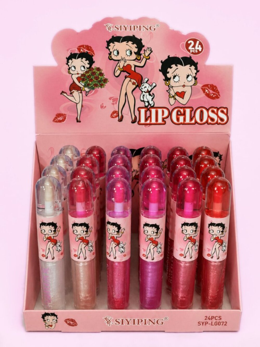 24pc Lip Gloss Set w/ Display Box Cute Retro Cartoon Gift Bundle NEW & SEALED